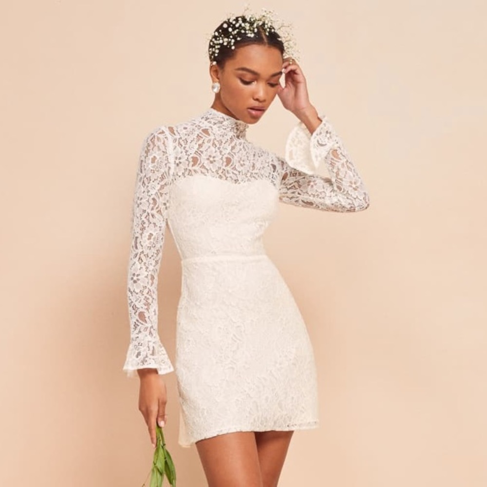 Reformation white lace long sleeve dress